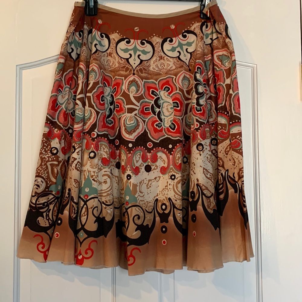 Kama Brown Cotton Skirt with Colorful Design Size 12